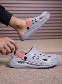 Men's Origami Hollow Slip-On Thick Sole Slippers, Minimalist Letter Print, Neutral Casual Suitable For Home, Gathering, Outdoor, Plus Size - Grey - View 6