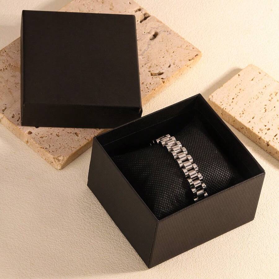 1 件简约时尚银色不锈钢手链，时尚配饰适合男士、女士和情侣，非常适合日常佩戴、聚会、约会、礼物推荐 - 銀色 - 查看 1