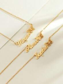 12pcs Customized Butterfly Birth Month Necklace, Stainless Steel Personalized Name Plate Necklace, Fashionable Charm Jewelry For Wedding, Party, Birthday, Autumn Seasons, Ideal Gift For Girlfriend, Mother, Family, Friend, Daughter, Grandparent