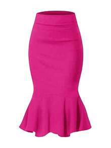 Women's High Waist Knee-Length Pencil Skirt, Fitted Stretchy Polyester Blend Office & Commute Skirt, Suitable For All Seasons