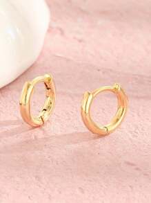 1pair Minimalist Copper Hoop Earrings For Girls For Daily Wear For Kids Birthday Gift - Yellow Gold - View 2