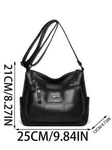 Multilayer Soft Leather Handbag, Fashionable Casual Versatile Middle-Aged Women Shoulder & Crossbody Tote Bag With Large Capacity - Black - View 10