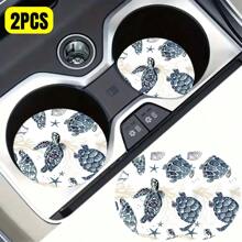 2 件可爱迷你海龟杯垫，个性化汽车装饰，人造皮革防水防尘高清图案 - 防滑材料，适用于汽车内饰，适合作为生日礼物