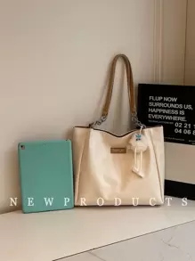 low tea 1 件纯色 PU 材质单肩包，女士休闲大容量顶部提手手提包带拉链，适合旅行、购物、约会、女士礼物，适合少女、大学生和办公室女士，适合办公室、学校、工作、商务、通勤、户外、旅行、野餐（随配件出售） - 彩色 - 查看 3