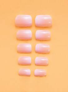 24 Pcs Ombre Press On Nails Short, Square Fake Nails With Nail Glue, Pink White Ombre Glue On Nails False Nails For Women