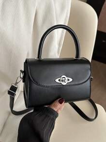 Women's Handbag, Fashionable Minimalist Lock Flap Mini Square Bag, Solid Color Versatile Shoulder Crossbody Bag