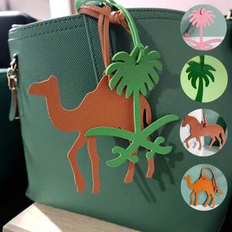 1 件纯色 PU 时尚可爱骆驼、棕榈树、马形吊坠、钥匙扣、包包饰品、行李牌，适合情侣、学生、约会、度假、送给女朋友、妈妈、孩子的礼物，勇气鼓励祝福