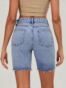 Women Denim Shorts Hight Waist Solid Summer Casual Shorts Streetwear For Daily Party - Baby Blue - View 7