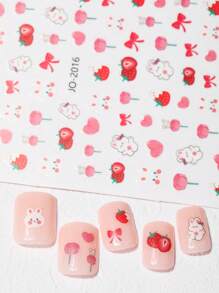 6 Sets Nagelaufkleber im Haruhi-Genki-Stil, Nagelaufkleber mit Blumen, Erdbeeren, Wassermelonen und Kirschen, Nagelaufkleber zum Selbermachen können für die tägliche Erstellung von Farbaufklebern verwendet werden. - Verschiedenfarbig - Übersicht 4