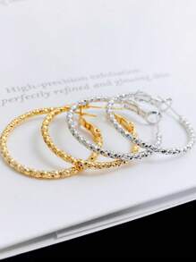 1 Đôi bông tai bạc 925 kiểu dáng tối giản, bản lớn, thích hợp để đeo hàng ngày. - Hoa tai vòng - Xem 5
