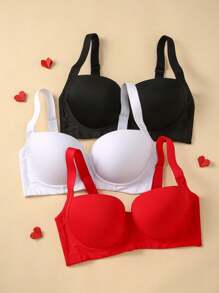 3 paquetes de ropa interior para mujer de talla grande, con sujetador push-up de cobertura total y aros, en varios colores brillantes, perfecto para el Día de San Valentín
