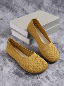 Mocasines planos casuales transpirables de punto para mujeres