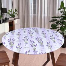 1pc Round PVC Tablecloth With Flannel Backing, Elastic Edge Design, Waterproof Oil-Proof Wipe Clean Vinyl Table Cover For Round Table