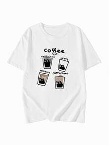 日式风格女士休闲宽松圆领可爱卡通印花短袖T恤，春夏 - 白色 - 查看 3