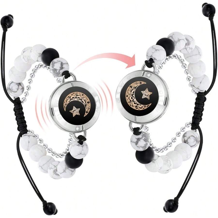 Totwoo 长距离触摸情侣手环，振动和发光情侣手环，适合情侣佩戴 | 送给女朋友的长距离关系礼物，蓝牙配对珠宝