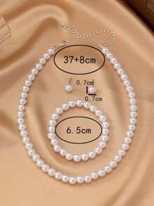 4pcs Set Elegant Minimalist Faux Pearl Beaded Necklace Bracelet Earrings Jewelry Set, Suitable For Evening Gowns, Dates, Gatherings And Parties, Can Be Matched With Outfits - one-size - View 5