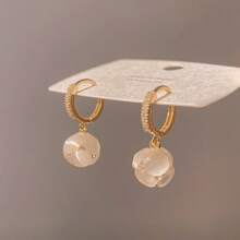 1 对 18K 镀不锈钢时尚简约猫眼石耳环，适合女性、派对、约会、办公室佩戴 - 彩色 - 查看 1