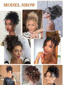 nimoki 女士凌乱发髻，弹力抽绳卷发发髻发片，波浪卷发发髻接发，短马尾接发，波浪卷发发髻发片，女士日常使用 - Light Brown - 查看 7