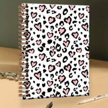 1 件优质螺旋笔记本 - 学院规则，厚纸，粉红心豹纹图案 - 适合作为学校、办公室或家庭礼物，5.5x8.3 英寸
