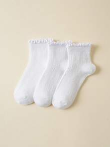 3 Pairs Children Solid Color Cute Bubble Gum Socks - White - View 4