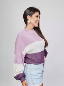Striped Off-The-Shoulder Blouse Princess Sleeve Knit Warm Winter Fashion Blogger New2023 - 紫丁香色 - 查看 3