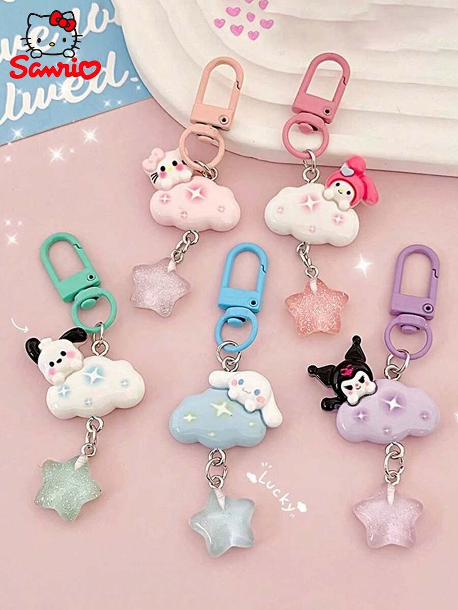 Sanrio Various Sanrio Cartoon Kuromi And Cinnamon Roll Key Chains, Cute Cloud Style Backpack Accessories, Romantic Gifts For Couple & Best Friends