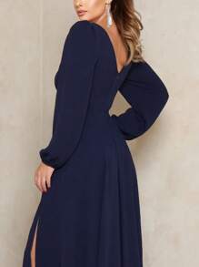 NM Nama Marie Navy Blue Square Neck Long Dress - 藏蓝色 - 查看 2