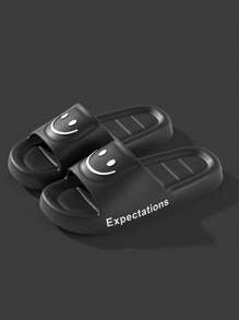 Women's Soft Bottom Slip-Resistant Smiling Face EVA Material Thick Bottom Quick-Dry Home Slippers - Black 2.0 - View 2