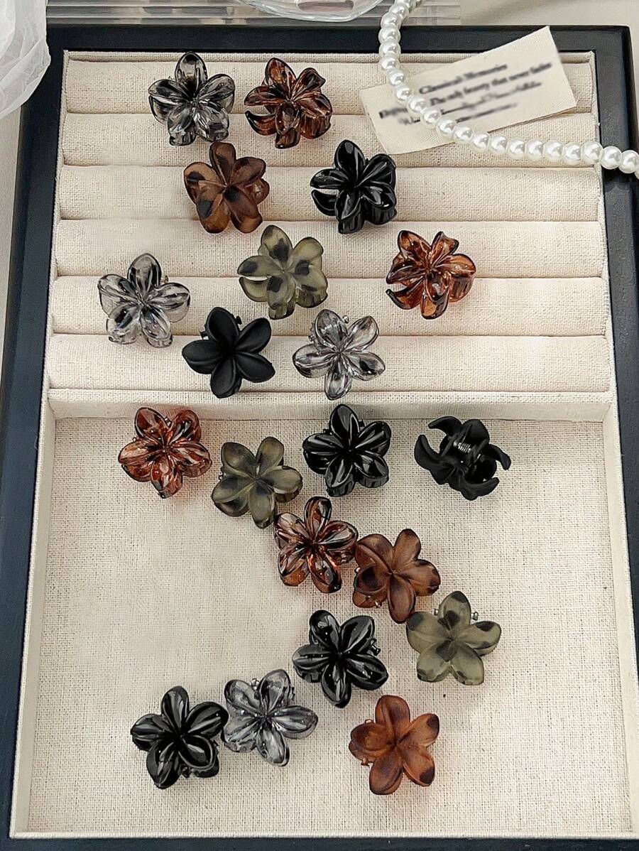 20 件迷你哑光雏菊夹玳瑁色发饰套装发爪爪夹发夹发夹发夹发夹，海滩配饰秋冬花朵发夹女士度假装发饰 - 彩色 - 查看 1
