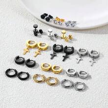 30 Pcs Earrings For Men Black Silvery Golden Stainless Steel Earrings Set Stylish And Minimalist Jewelry For Daily Wear - 15 Pairs Of Stainless Steel Earrings - View 4