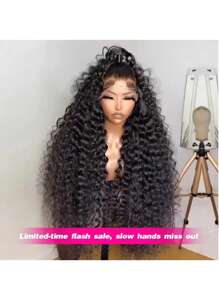 250% Density 4X4 Deep Wavy Wigs With Tiny Knots 100% Brazlilian Virgin Human Hair #1B Wave Lace Frontal Wigs Natural Color Glueless Pre Cut Wigs Pre Plucked With Baby Hair HD Transparent Lace Front Wigs For Women Long 40inch - Natural Black - View 3