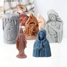 耶稣和圣母玛利亚硅胶蜡烛模具 DIY 耶稣家庭雕像石膏模具环氧树脂艺术制作套件婚礼装饰 - 彩色 - 查看 3