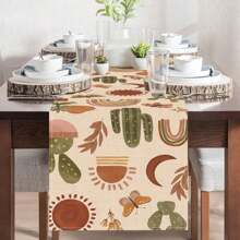 1pc Spring/Summer Decorative Table Runner With Minimalist Sun, Cactus, Butterfly, Rainbow Patterns, Suitable For Indoor/Outdoor Parties, Spring/Summer Home Decor - Multicolor - View 5