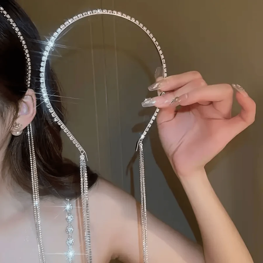 Băng đô tua rua đính đá bạc phong cách Boho - Băng đô bằng hợp kim nhôm thanh lịch dành cho phụ nữ và trẻ em gái, hợp kim kẽm cho tiệc tùng - Bạc - Xem 1