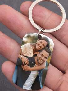 1pc Customized Key Chain With Photo/Text/Dog Tag, Stainless Steel Key Chain, Suitable For Family, Men, Women, Boyfriend, Girlfriend Gift, Father's Day, Mother's Day Gift