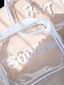 Personalized Makeup Bag, Beach Wedding Gift, PVC Transparent Cosmetic Bag, Toiletry Bag, Bridesmaid Gift, Summer Vacation, Bachelorette Party,Multi-Functional,Ornamental,Letter,Exquisite,Stylish,Vintage,Unique,Customized,Personalized,Custom,Ideal Gifts For Her,Girlfriend,Her,Grandparents,For Anniversaries,For Weddings