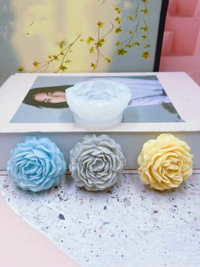 1pc Round-Bottom Peony & Rose Shaped Silicone Wax Candle Mold