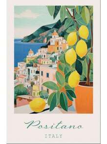 1 Stück Vintage Italien Reise Essen Spaghetti Kaffee Mittelmeerküste Landschaft Poster Leinwand Gemälde Wandbild Heimdekoration ohne Rahmen - Verschiedenfarbig - Übersicht 48