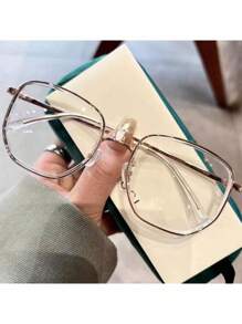 1pc Metal Frame Geometric Decor Glasses, New Fashion Butterfly Style Lightweight Small Face Personalized Prescription Eyeglasses 0-600 Degree, Retro Round Frames, Glasses - Clear - View 1