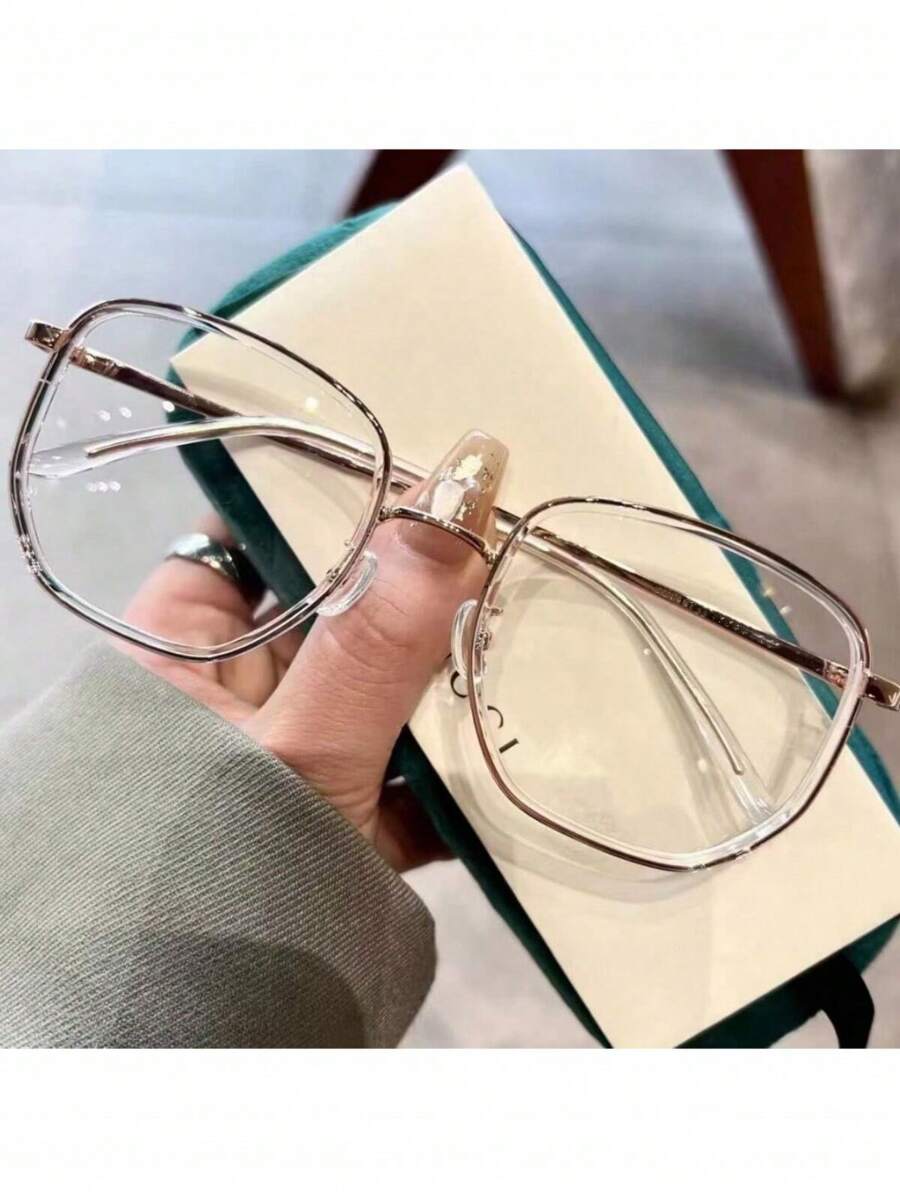 1pc Metal Frame Geometric Decor Glasses, New Fashion Butterfly Style Lightweight Small Face Personalized Prescription Eyeglasses 0-600 Degree, Retro Round Frames, Glasses - Clear - View 1