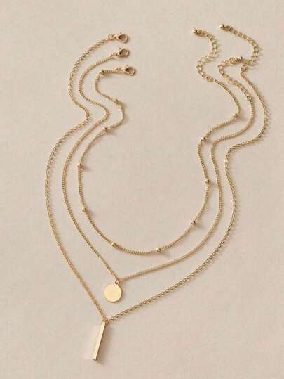 3pcs Round Pendant Necklace, Suitable For Everyday Wear