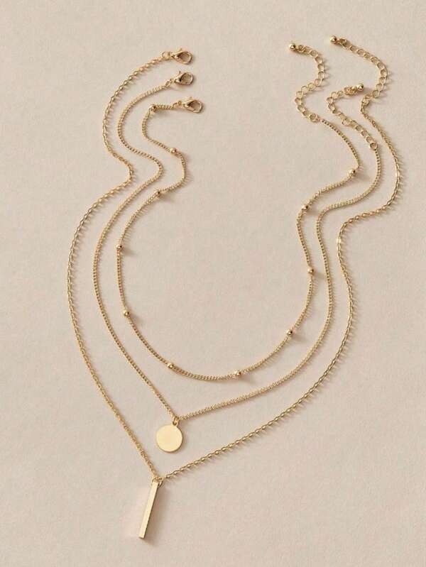3pcs Round Pendant Necklace, Suitable For Everyday Wear