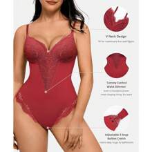 FeelinGirl Sexy Lace Bodysuit Shapewear For Women Thong Adjustable Seamless Underwear Womenswear  Nylon Tops1 Valentine's Day Gift - 半蕾絲白色 - 查看 10