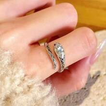 1pc Silver Snake Ring With Simulated Agate Inlay, Suitable For Daily Wear For Women