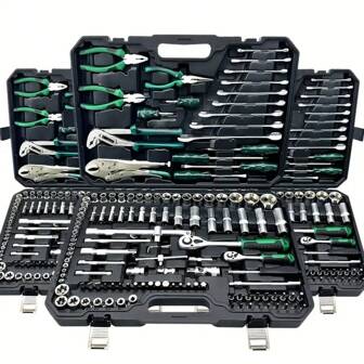 Set di 46 pezzi di attrezzi di alta qualità per riparazione auto con cricchetto a rilascio rapido e chiavi esagonali, set di bussole, in una pratica scatola di stoccaggio portatile, adatto per la manutenzione dell'auto e riparazioni di emergenza