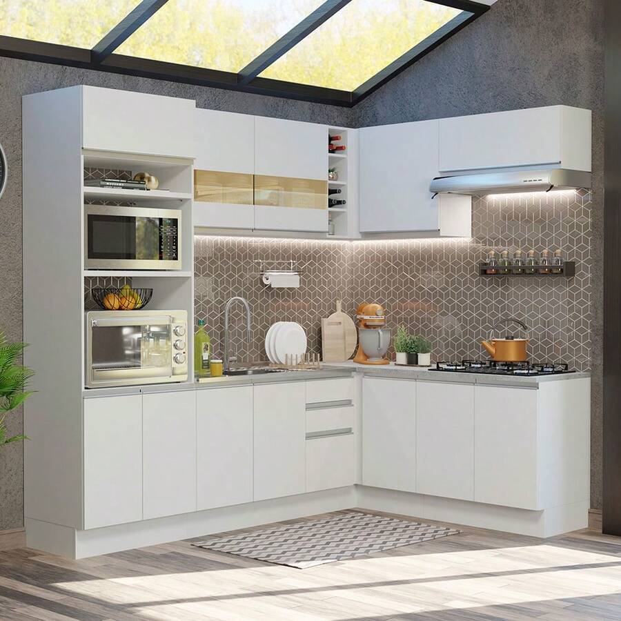 Cocina Integral Completa Modular Madesa Glamy 419cm 01 Blanco - Blanco - Ver 1