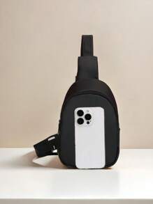 1 Shoulder Bag Mini Letter Heart Printed Chest Bag, Cute, Fashionable, Lightweight, Soft Wool Material Zipper Closure Chest Bag, Suitable For Boy And Girl Traveling, Vacationing, Outdoor, Backpacks, Giving Birthday Gifts To Family And Friends - AD03-036 Black Bag With White Small Love Letters - View 3