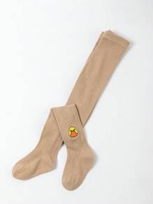 1pc Girls Cartoon Embroidered Duck Print Comfortable Leggings, Daily Match With Skirts, Suitable For Spring & Autumn - Khaki - View 5