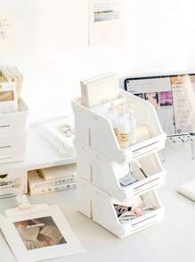 1PC Plastic Storage Basket With Handle, Portable Pencil Box And Pencil Box, Multifunctional Desk Portable Storage Box, Must-Have For Thanksgiving Back To School, Exquisite Gift