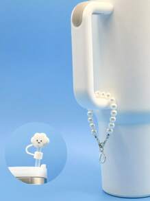 精致时尚的仿珍珠杯链，适用于 30 和 40 盎司玻璃杯，带有 3D 金属字母细节和可爱的草帽，简约而优雅的 26 个英文字母水杯装饰配件，男女通用夏季配饰，返校用品，生日礼物